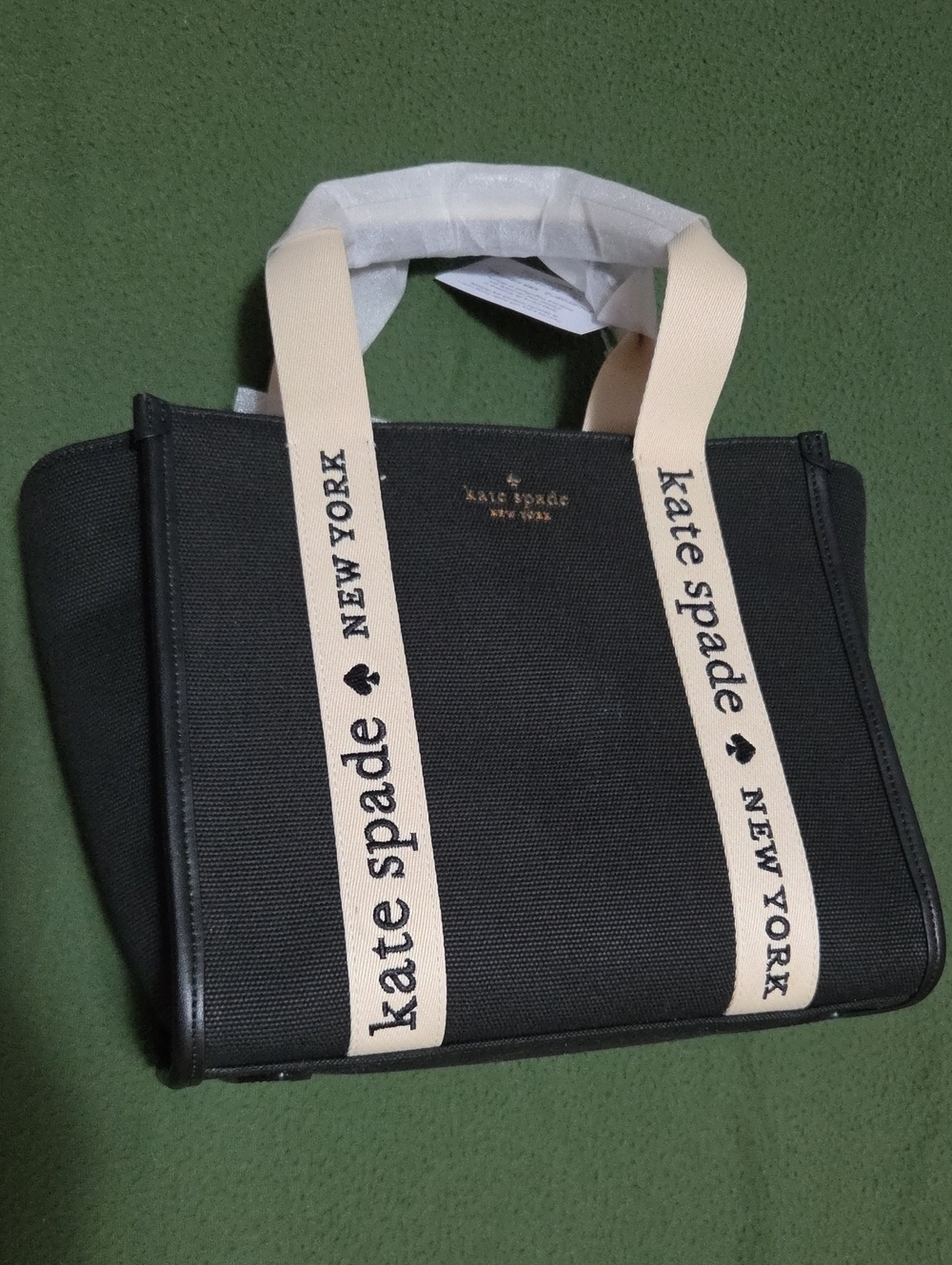 kate spade Black Canvas Messenger Tote with Ivory Logo Straps